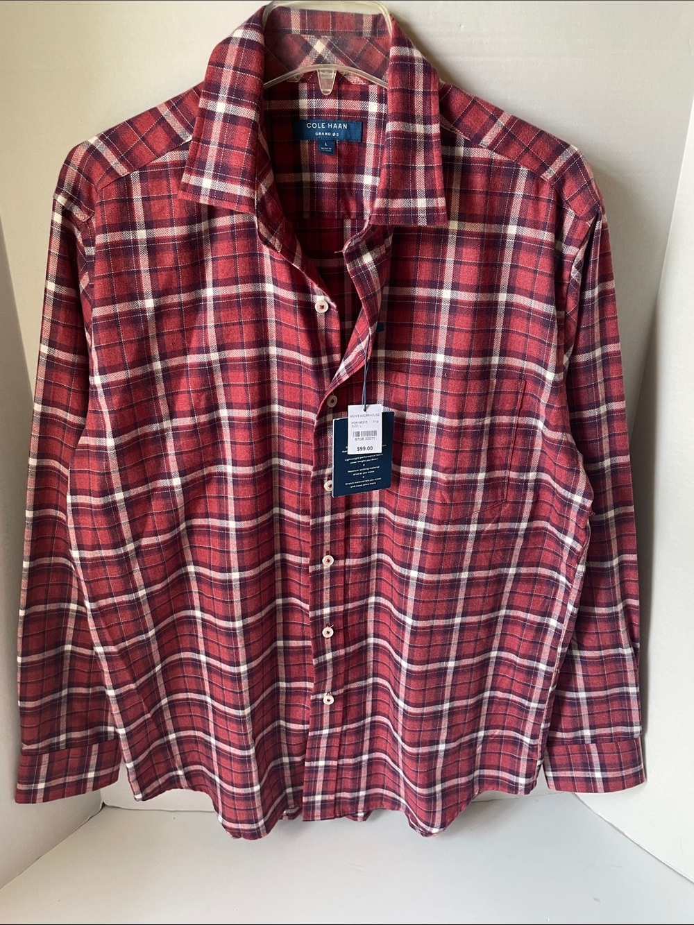 Cole Haan Grands SIze Large  Red Plaid Button-Up Shirt NWT
